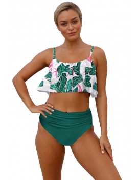 Green Ruffle Top High Waist Bottom Swimwear Swimsuit