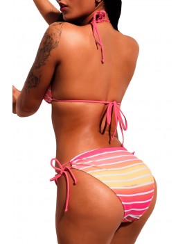 Ombre Pink Striped Halter Swimwear with Ties