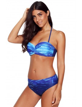 Blue Gradient Print Halter Bandeau Swimwear Swimsuit
