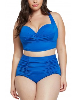 Blue Push Up Swimwear Plus Size High Waist Swimsuit