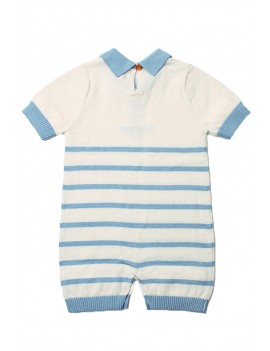 Blue Anchor Stripe Knit Baby Romper Suit