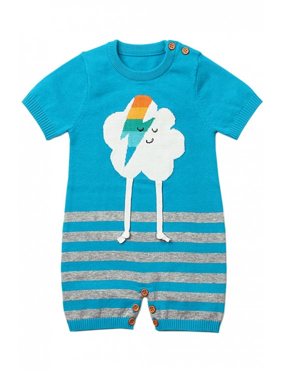 Blue Cute Cloud Pattern Knit Newborn Baby Romper