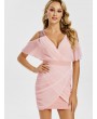 Cold Shoulder Sequins Mini Bodycon Dress - Light Pink M