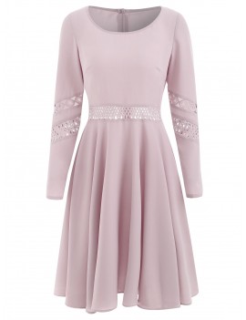 Lace Crochet Chiffon High Waist Dress - Light Pink S