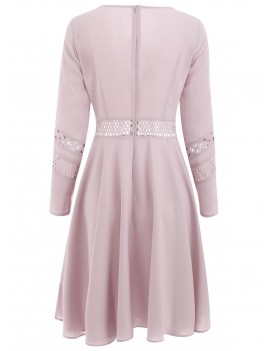 Lace Crochet Chiffon High Waist Dress - Light Pink S