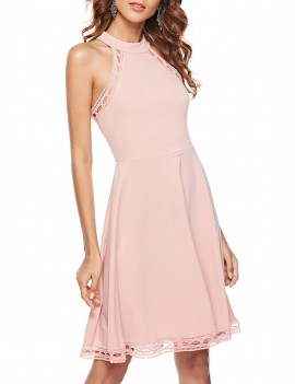Crochet Panel Sleeveless Dress - Pink M