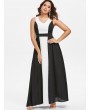 Color Contrast Summer Chiffon Maxi Dress - Black M