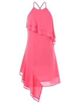 Cross Back Chiffon Overlay Dress - Deep Pink L