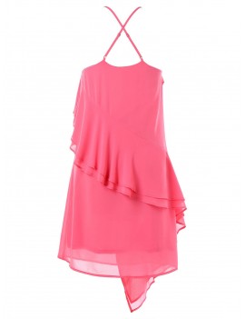 Cross Back Chiffon Overlay Dress - Deep Pink L
