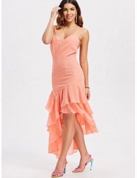 Layered Ruffle Asymmetrical Slip Dress - Light Pink S