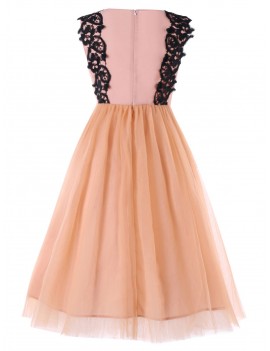 Chiffon Panel High Waisted Sleeveless Dress - Apricot Xl