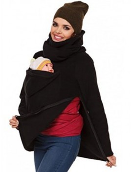 European American Fashion Maternity Dress Multi-function Kangaroo Hoodie Coat Baby Wear Jacket - Black M