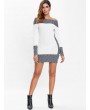 Contrast Color Knitted Dress with Buttons - White 2xl