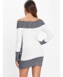 Contrast Color Knitted Dress with Buttons - White 2xl