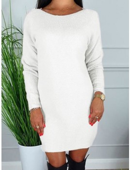 Fleece Convertible Lace Panel Sheath Dress - White M