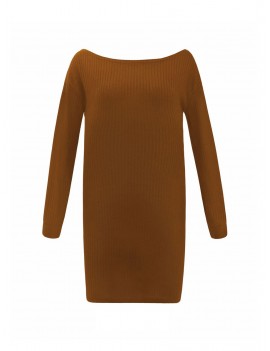 Women's Dew Shoulder Long Sleeve Bodycon Dress - Brown 2xl