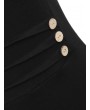 Cowl Neck Mock Button Knitted Midi Dress - Black M