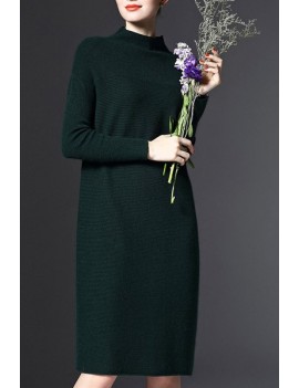 Stand-Up Collar Long Sleeve Loose Jumper Dress - Green One Size(fit Size Xs To M)