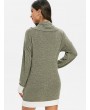 Cowl Neck Faux Fur Trim Heathered Knitted Dress - Camouflage Green S
