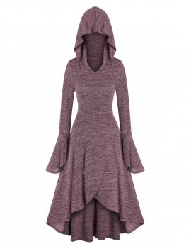 High Low Space Dye Hooded Dress - Cherry Red M