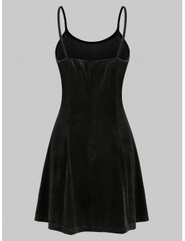 Feather Embellished Velvet Flared Cami Dress - Black M