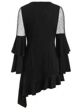 Low Cut Flare Sleeve Dress - Black S