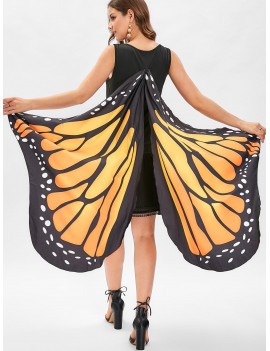 Drop Waist Mini Butterfly Dress - Black L