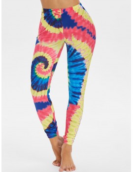 Spiral Tie Dye Print High Rise Leggings - Multi-a M
