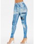 3D Distressed Jean Print Jeggings - Jeans Blue L