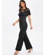 Embroidered Ruffled Wide Leg Jumpsuit - Black M