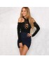 2016 New Apparel Fashion Women Bodycon Stitching Apparel Off Shouder Halter Lace-Up Hollow Out Bodysuit Tops Jumpsuit - Black L