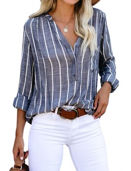Blue Crisp Air Button Down Embroidered Top
