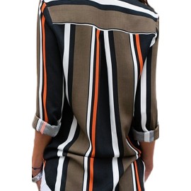 Black Brown Striped Modern Women Shirt