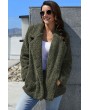 Army Green Fleece Open Front Coat with Pockets