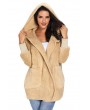 Khaki Soft Fleece Hooded Open Front Coat