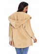 Khaki Soft Fleece Hooded Open Front Coat