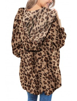 Leopard Soft Fleece Hooded Open Front Coat