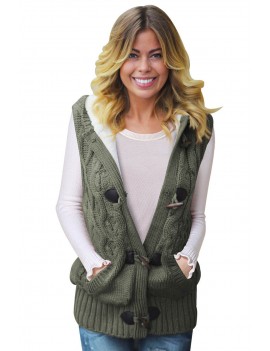Green Cable Knit Hooded Sweater Vest