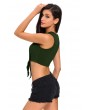 Army Green Tie Front Sleeveless Crop Top
