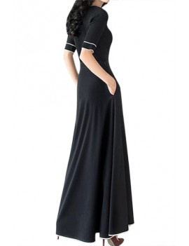 Black Piped Button Embellished High Waist Maxi Skirt