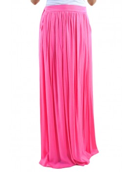 Rosy Elastic Waist Pleated Gauze Maxi Skirt with Lining