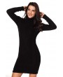 Black Stylish Pattern Knit Turtleneck Sweater Dress