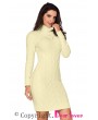 Apricot Cable Knit High Neck Sweater Dress