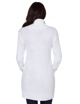 White Cowl Neck Cable Knit Sweater Dress