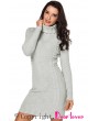 Gray Stylish Pattern Knit Turtleneck Sweater Dress