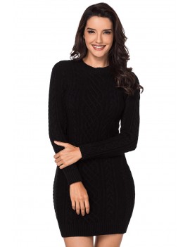 Black Slouchy Cable Sweater Dress