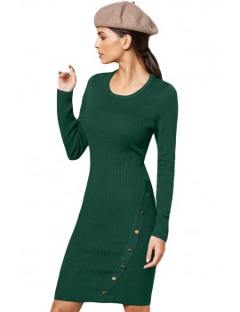 Green Button Detail Sweater Dress
