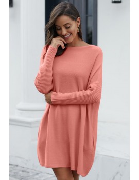 Pink Oversized Batwing Sleeve Sweater Dress