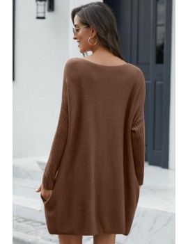 Khaki Oversized Batwing Sleeve Sweater Dress