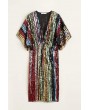 Multicolor Sequin Deep V Neck Tunic Dress